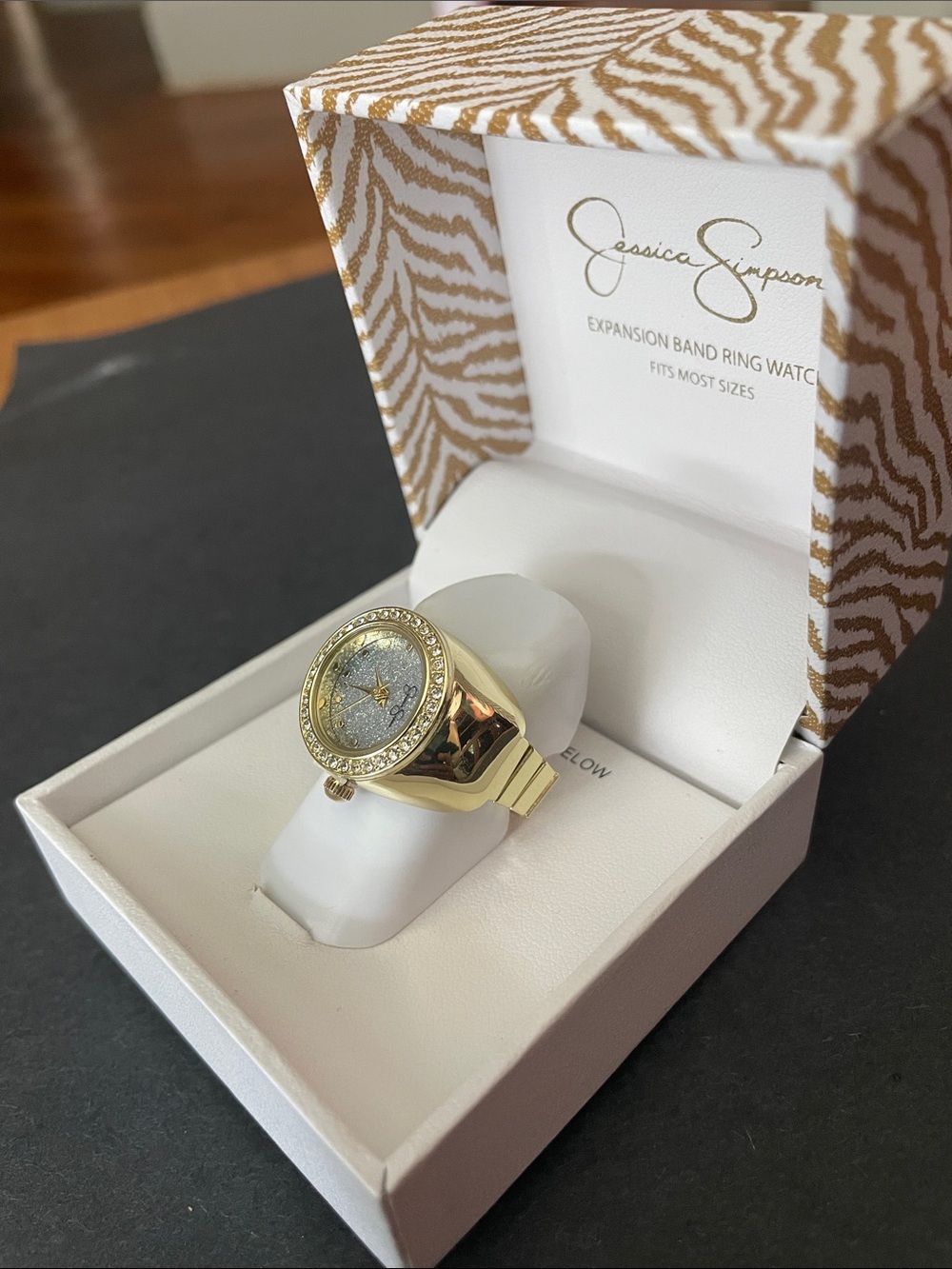 Jessica Simpson Gold-tone Ring Watch with Silver Glitter Dial - Picture 3 of 6
